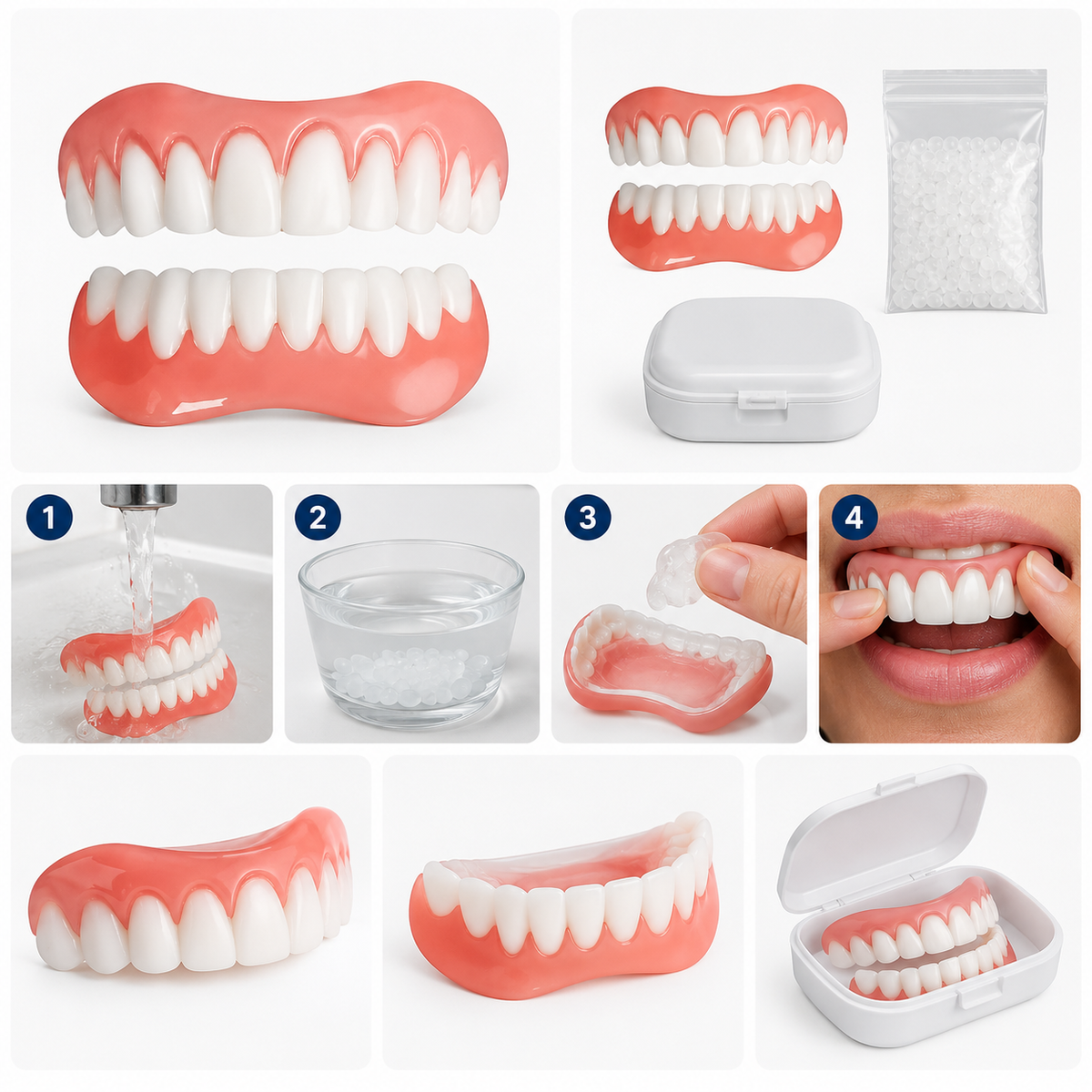 Prezentare vizuală a fațetelor dentare decorative și a pașilor de utilizare
